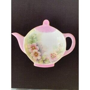 Vintage Tea Bag Holder Signed Lavender Pink Flowers